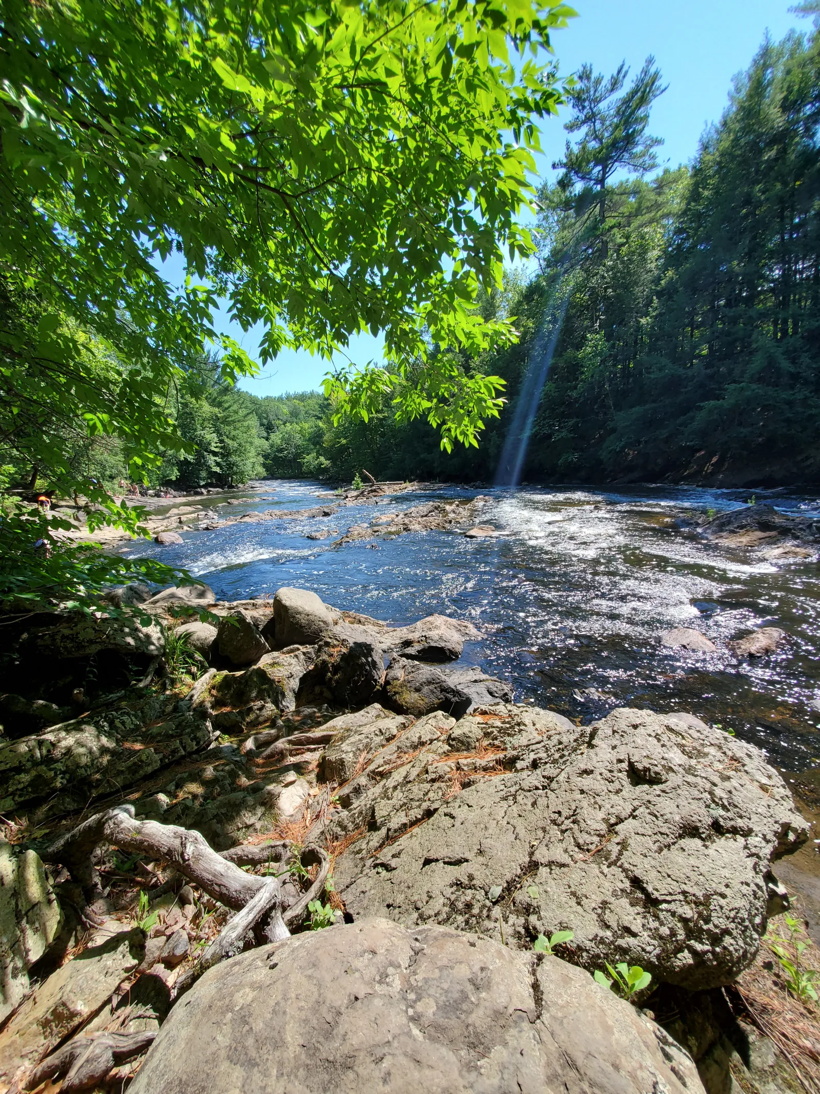 Río Maskinongé corriendo entre rocas y bosque en verano